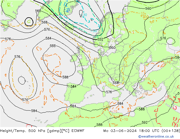 Z500/Rain (+SLP)/Z850 ECMWF lun 03.06.2024 18 UTC