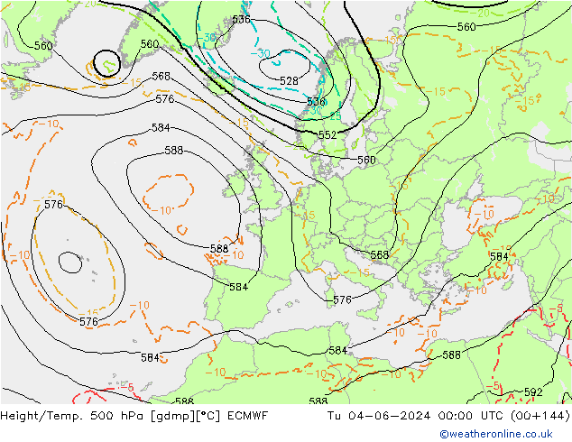 Z500/Rain (+SLP)/Z850 ECMWF Tu 04.06.2024 00 UTC