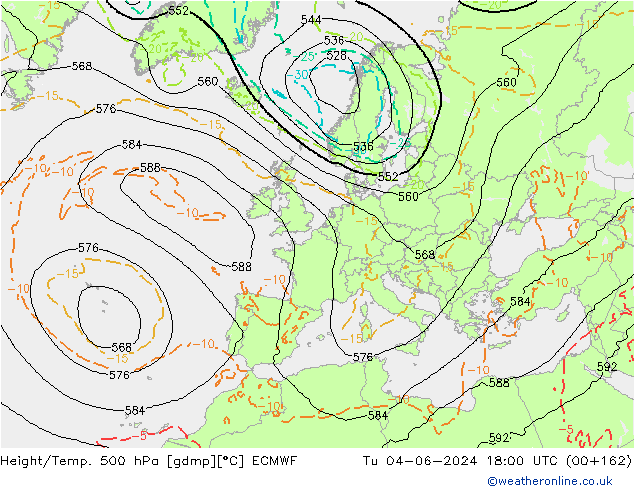 Z500/Rain (+SLP)/Z850 ECMWF вт 04.06.2024 18 UTC