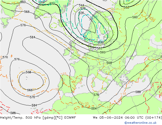 Z500/Rain (+SLP)/Z850 ECMWF Mi 05.06.2024 06 UTC