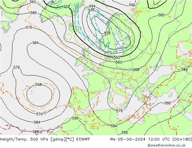 Height/Temp. 500 hPa ECMWF We 05.06.2024 12 UTC