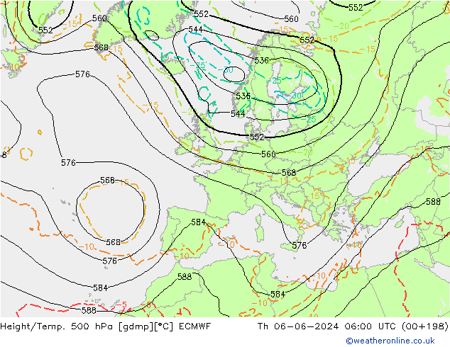 Height/Temp. 500 hPa ECMWF Th 06.06.2024 06 UTC