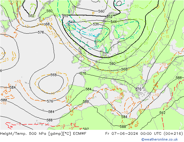 Z500/Rain (+SLP)/Z850 ECMWF Fr 07.06.2024 00 UTC