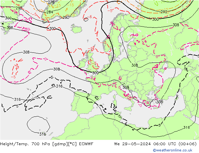 Height/Temp. 700 hPa ECMWF St 29.05.2024 06 UTC