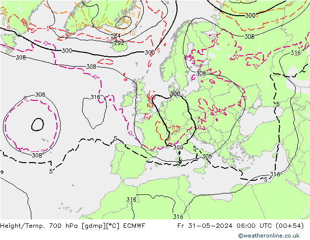 Height/Temp. 700 hPa ECMWF Fr 31.05.2024 06 UTC