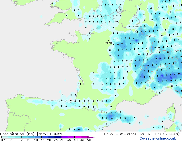 Z500/Rain (+SLP)/Z850 ECMWF Fr 31.05.2024 00 UTC