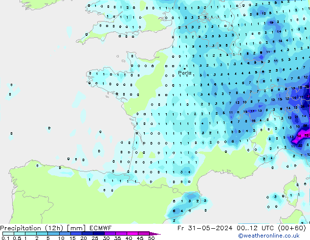 Précipitation (12h) ECMWF ven 31.05.2024 12 UTC