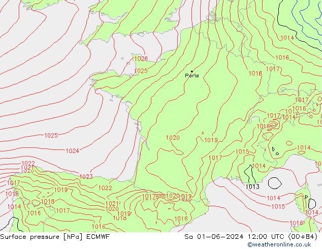 Surface pressure ECMWF Sa 01.06.2024 12 UTC