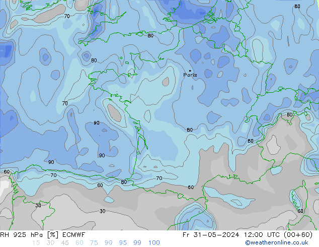 RH 925 hPa ECMWF Fr 31.05.2024 12 UTC