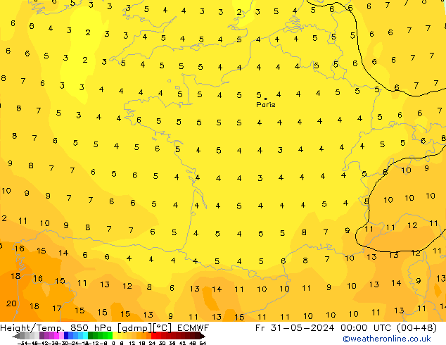 Z500/Rain (+SLP)/Z850 ECMWF Fr 31.05.2024 00 UTC