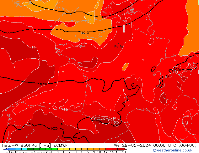 Theta-W 850гПа ECMWF ср 29.05.2024 00 UTC