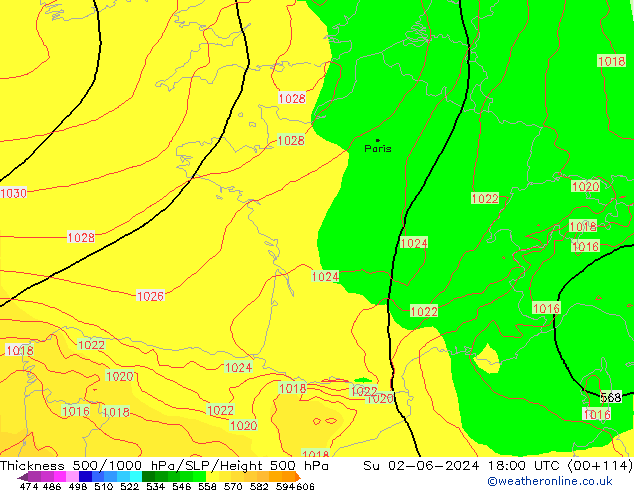 500-1000 hPa Kalınlığı ECMWF Paz 02.06.2024 18 UTC