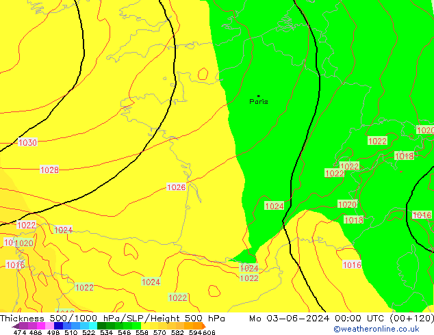 500-1000 hPa Kalınlığı ECMWF Pzt 03.06.2024 00 UTC