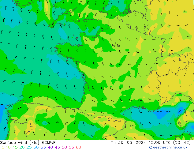 Vent 10 m ECMWF jeu 30.05.2024 18 UTC