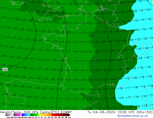 Height/Temp. 500 hPa ECMWF Tu 04.06.2024 12 UTC