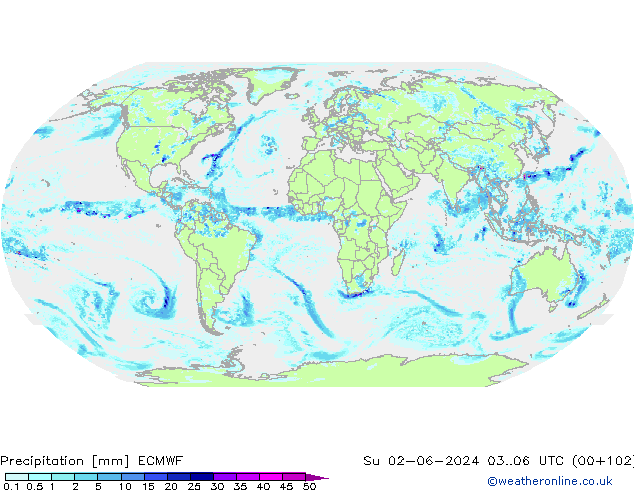 Srážky ECMWF Ne 02.06.2024 06 UTC