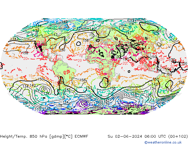 Z500/Yağmur (+YB)/Z850 ECMWF Paz 02.06.2024 06 UTC