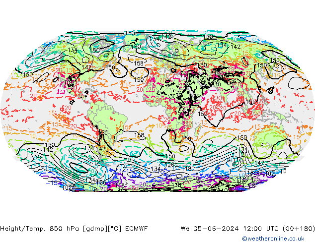 Height/Temp. 850 hPa ECMWF Qua 05.06.2024 12 UTC