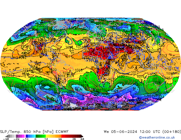 SLP/Temp. 850 гПа ECMWF ср 05.06.2024 12 UTC