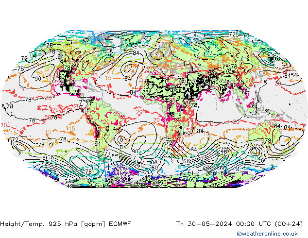 Yükseklik/Sıc. 925 hPa ECMWF Per 30.05.2024 00 UTC