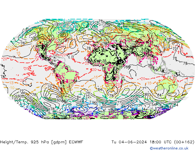 Height/Temp. 925 hPa ECMWF Tu 04.06.2024 18 UTC