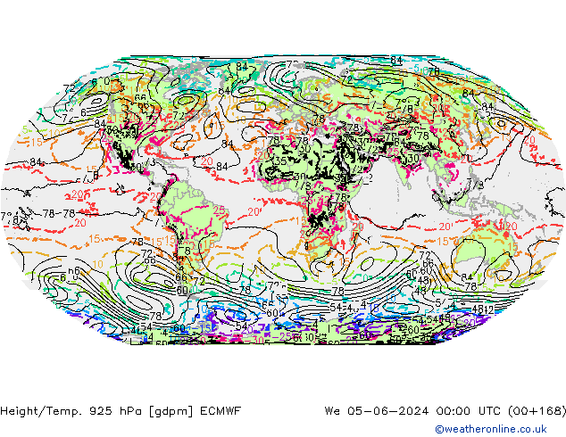 Height/Temp. 925 hPa ECMWF We 05.06.2024 00 UTC