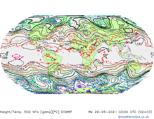 Geop./Temp. 500 hPa ECMWF mié 29.05.2024 03 UTC