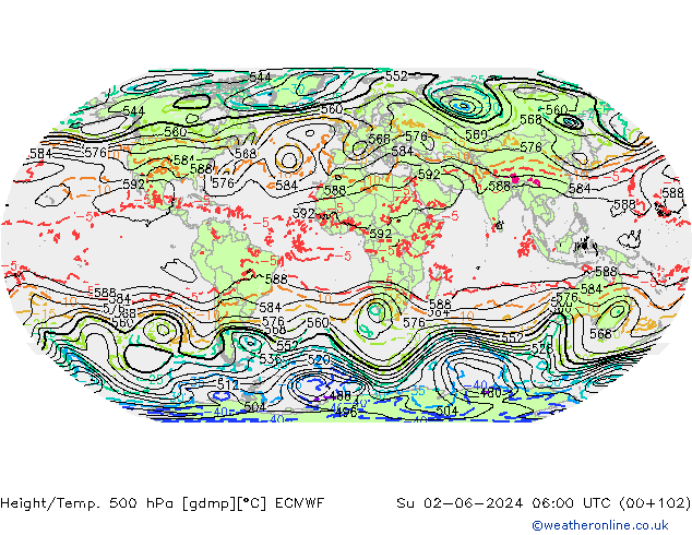 Z500/Yağmur (+YB)/Z850 ECMWF Paz 02.06.2024 06 UTC