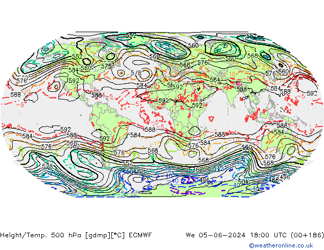 Z500/Rain (+SLP)/Z850 ECMWF mer 05.06.2024 18 UTC