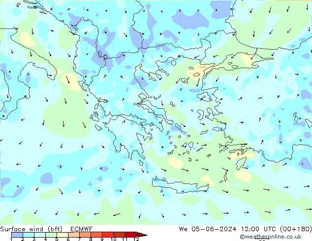 Rüzgar 10 m (bft) ECMWF Çar 05.06.2024 12 UTC