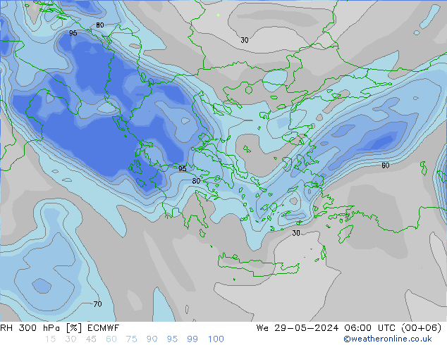 RH 300 hPa ECMWF We 29.05.2024 06 UTC