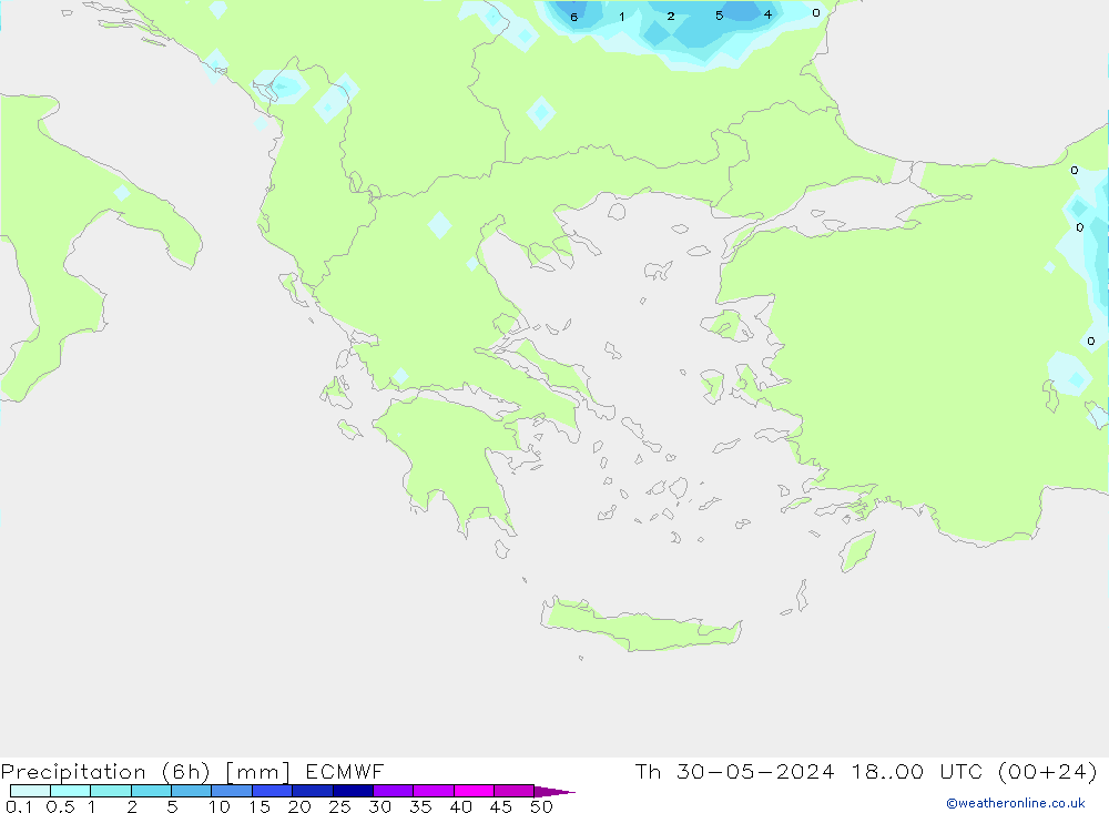 Precipitation (6h) ECMWF Th 30.05.2024 00 UTC