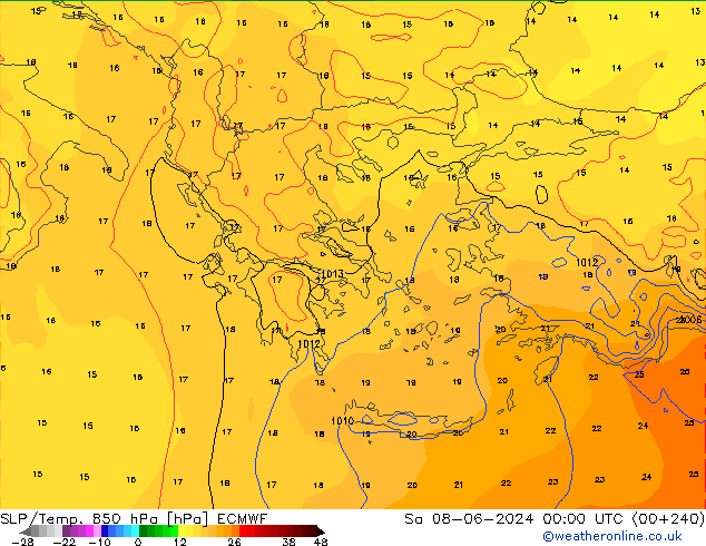 SLP/Temp. 850 hPa ECMWF sam 08.06.2024 00 UTC