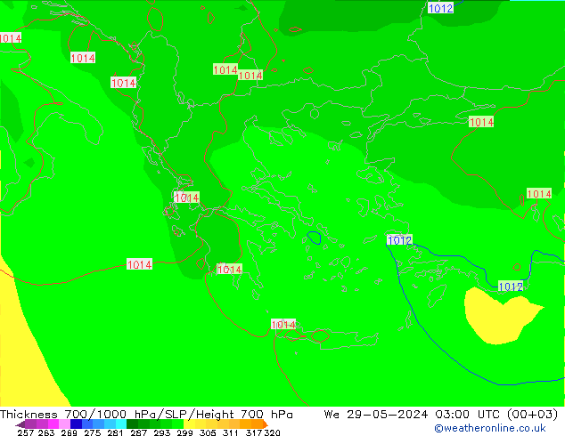 700-1000 hPa Kalınlığı ECMWF Çar 29.05.2024 03 UTC