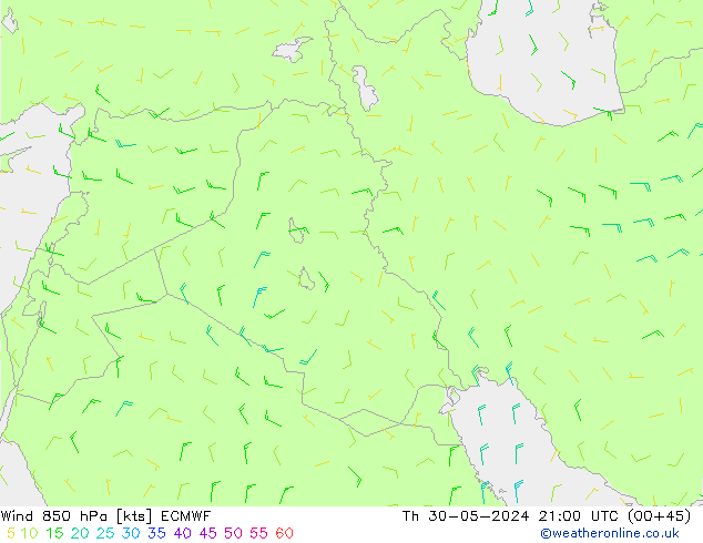 Viento 850 hPa ECMWF jue 30.05.2024 21 UTC