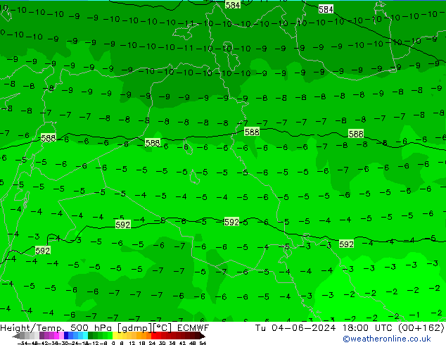 Z500/Rain (+SLP)/Z850 ECMWF wto. 04.06.2024 18 UTC