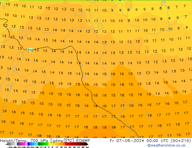 Height/Temp. 700 hPa ECMWF pt. 07.06.2024 00 UTC