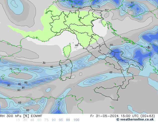 RH 300 hPa ECMWF Fr 31.05.2024 15 UTC