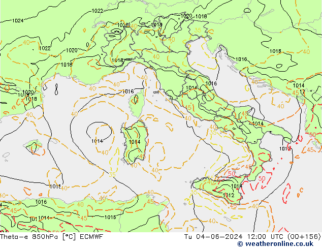 Theta-e 850hPa ECMWF di 04.06.2024 12 UTC