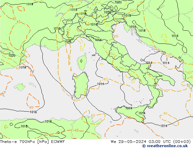 Theta-e 700hPa ECMWF  29.05.2024 03 UTC