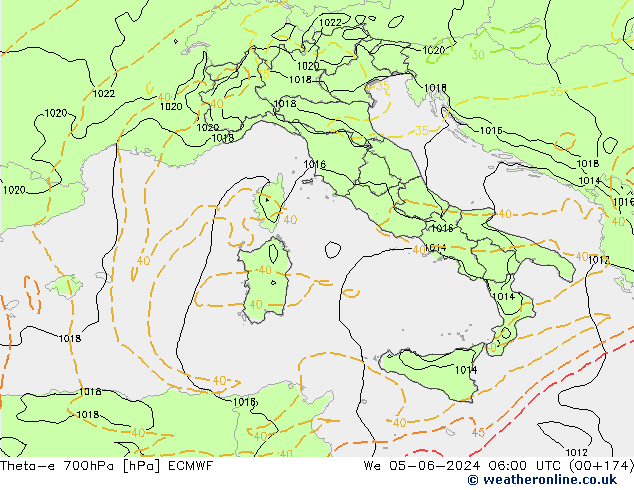 Theta-e 700hPa ECMWF We 05.06.2024 06 UTC