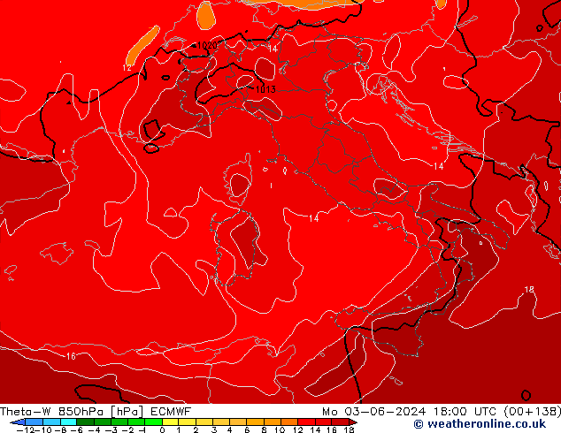 Theta-W 850hPa ECMWF  03.06.2024 18 UTC