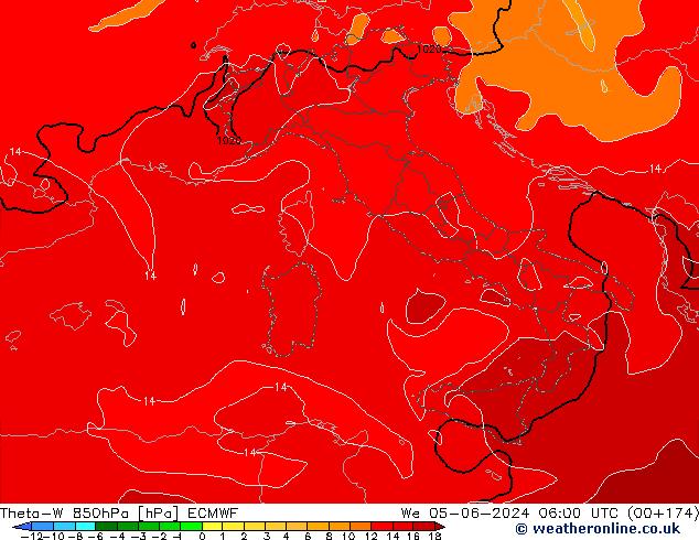 Theta-W 850hPa ECMWF Çar 05.06.2024 06 UTC