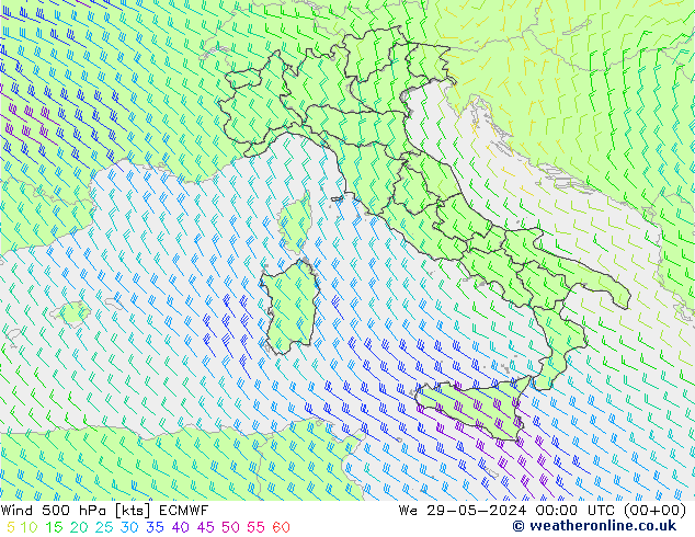 Wind 500 hPa ECMWF We 29.05.2024 00 UTC