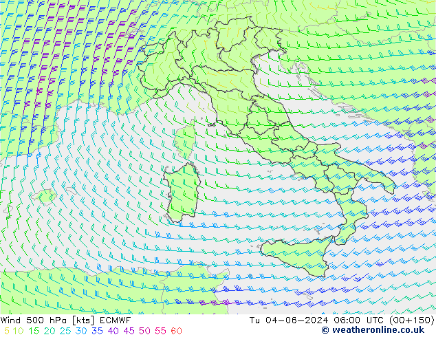 Wind 500 hPa ECMWF di 04.06.2024 06 UTC