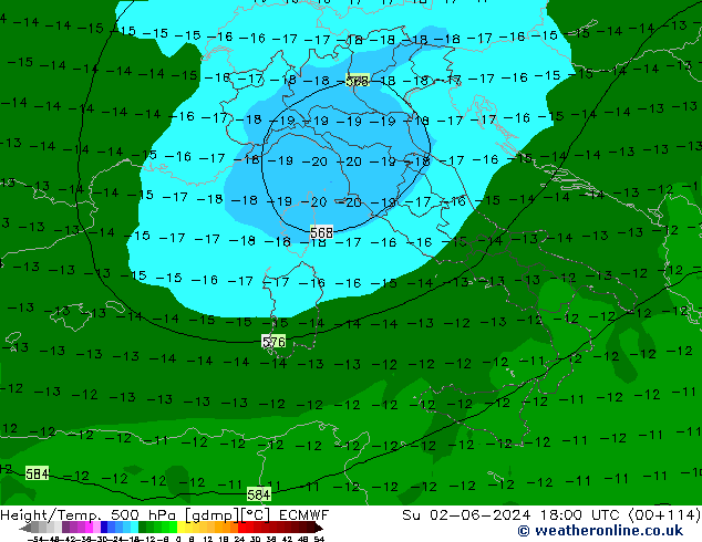 Z500/Regen(+SLP)/Z850 ECMWF zo 02.06.2024 18 UTC