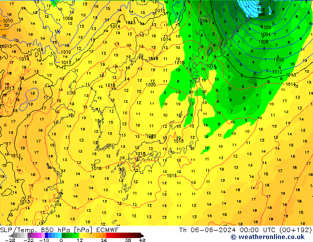 SLP/Temp. 850 hPa ECMWF czw. 06.06.2024 00 UTC