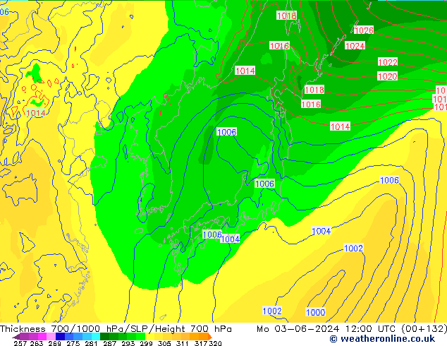 Thck 700-1000 hPa ECMWF Mo 03.06.2024 12 UTC