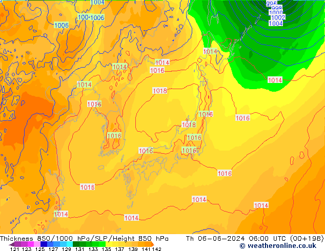 Thck 850-1000 hPa ECMWF Qui 06.06.2024 06 UTC