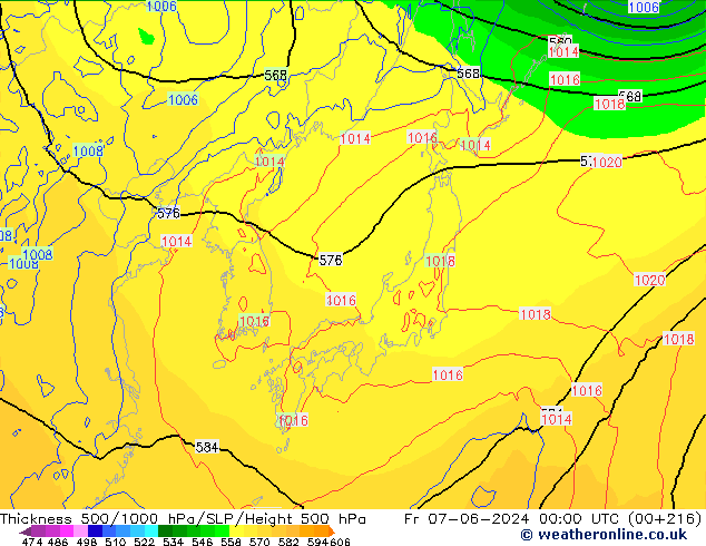 Thck 500-1000гПа ECMWF пт 07.06.2024 00 UTC